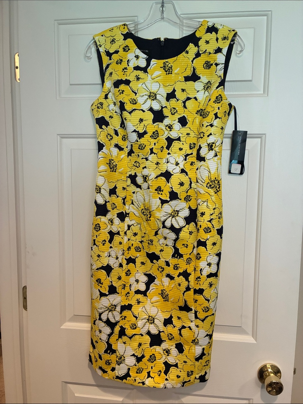 Jones New York Yellow Black Floral Sheath Dress
